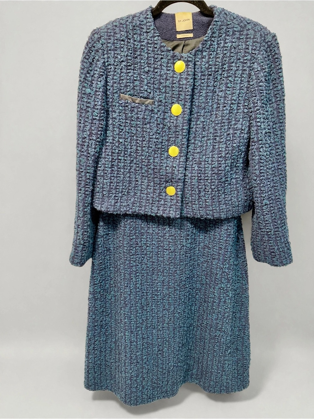 St. John Collection Navy Textured Knit Dress & Jacket Set Gold Buttons Size 10 - Picture 1 of 7